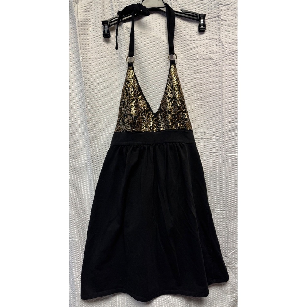 VS Bra Top Dress Size SP Black‎ w Gold and Gold Accent Tie Neck Cotton Blend